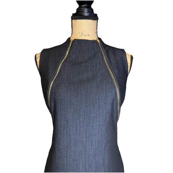 CALVIN KLEIN High Neck Sheath Dress Blue Double Exposed Zip Career Office Sz 6 - Picture 5 of 8